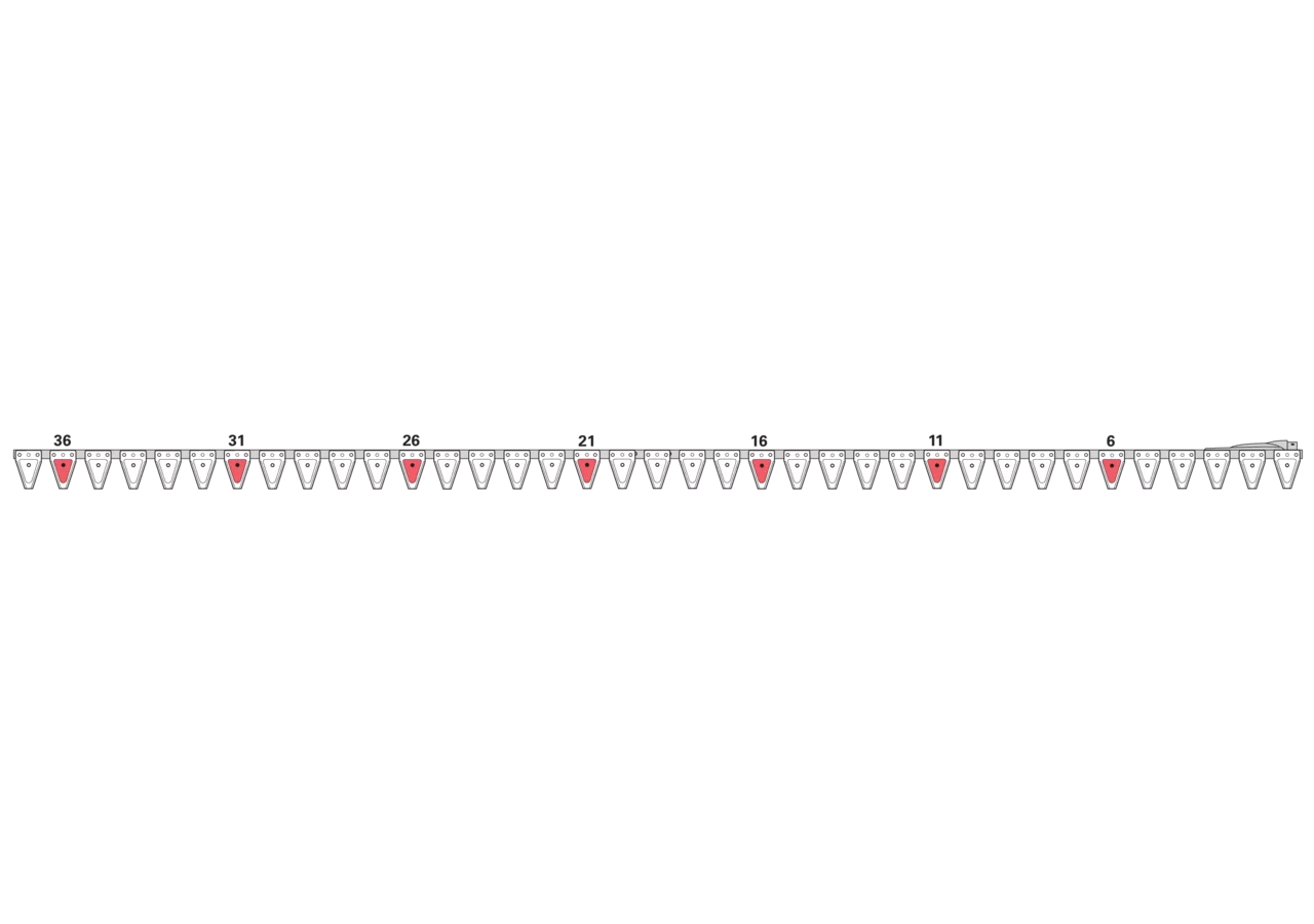 Untermesser L 301 cm, mit Messerkopf, rechts, 37 Klingen, T84, glatt ESM 2658130 ESM