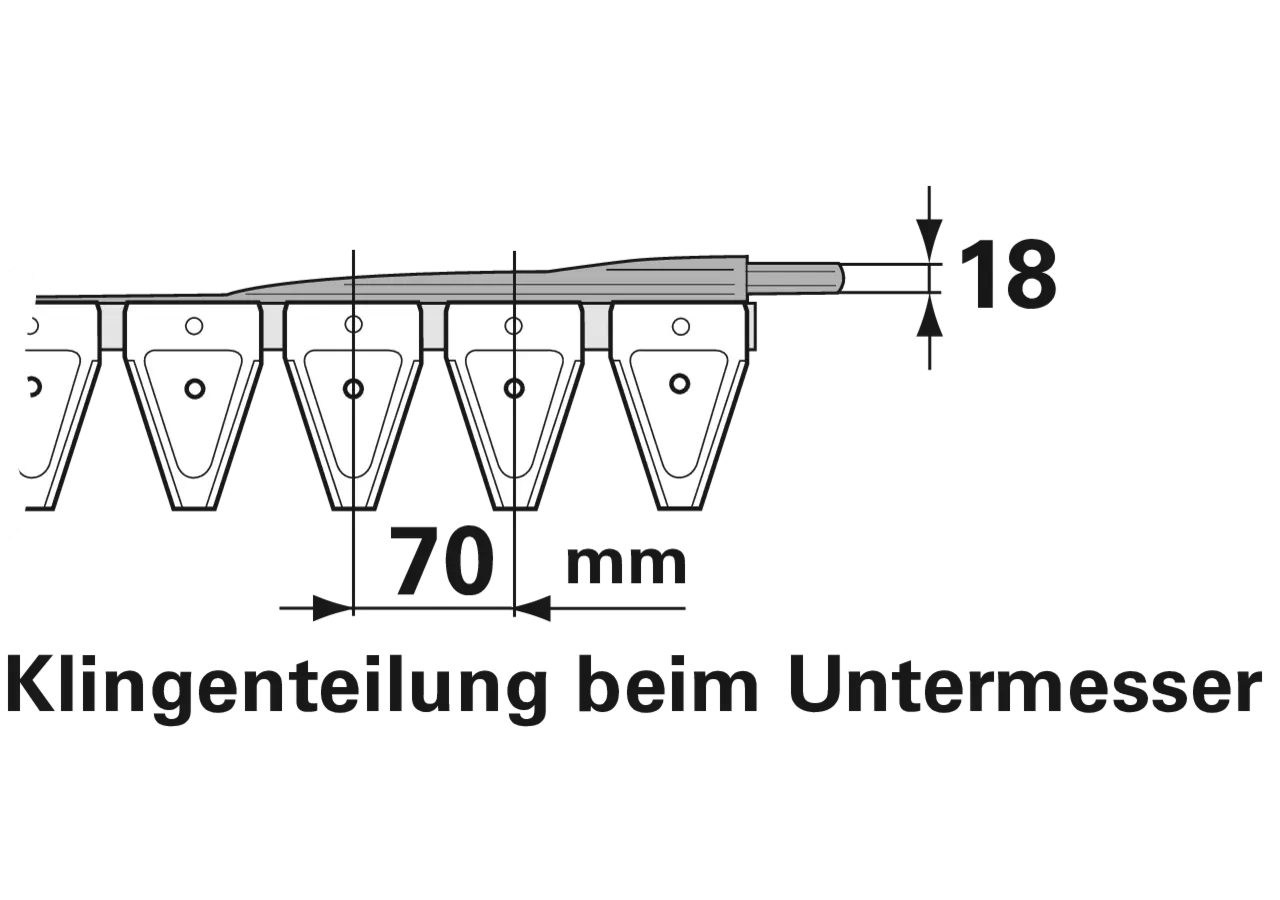 Untermesser L 259 cm, mit Messerkopf rechts, 38 Klingen, T70, glatt ESM bidux 2657868 ESM
