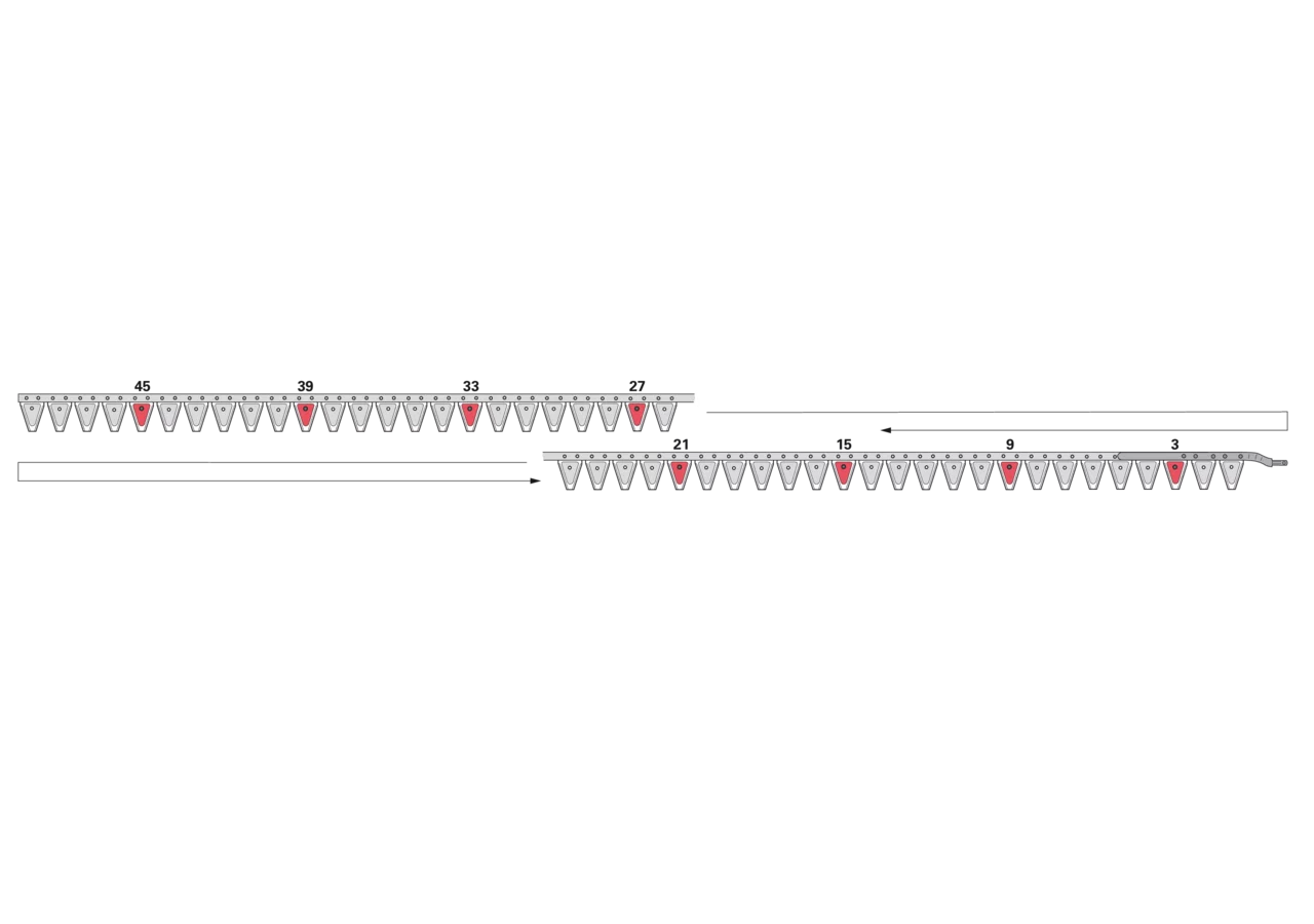 Obermesser L 343 cm, mit Messerkopf, rechts, 49 Klingen, T70, glatt ESM 2627918 ESM