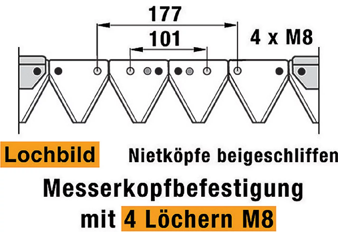 Mähmesser L 107 cm, 14 Klingen, gezahnt, DIN 80 ESM 2570500 ESM