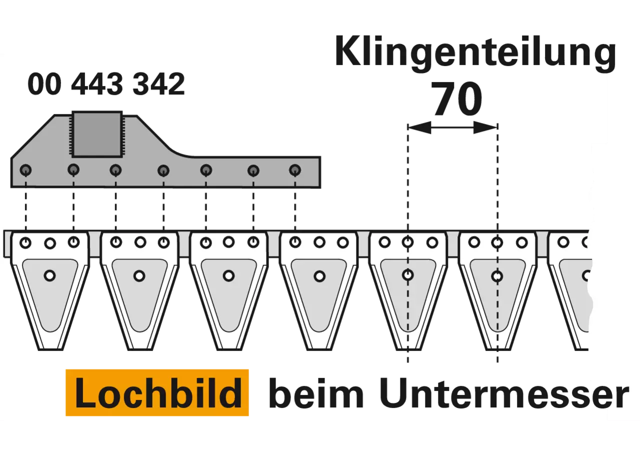 Untermesser L 133 cm, mit Messerkopf, links, 19 Klingen, T70, glatt ESM 2657948 ESM