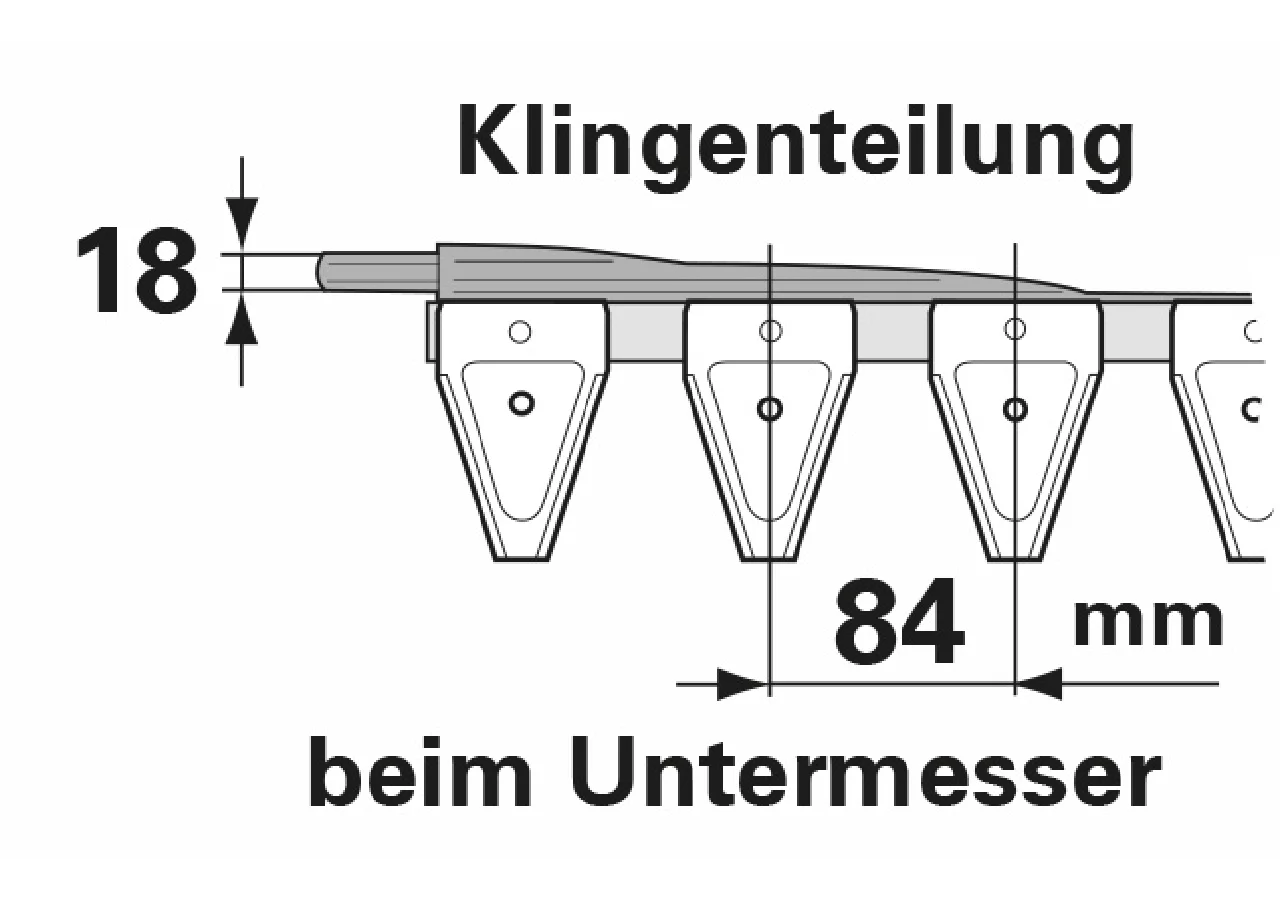 Untermesser L 217 cm, mit Messerkopf, rechts, 27 Klingen, T84, glatt ESM 2656450 ESM