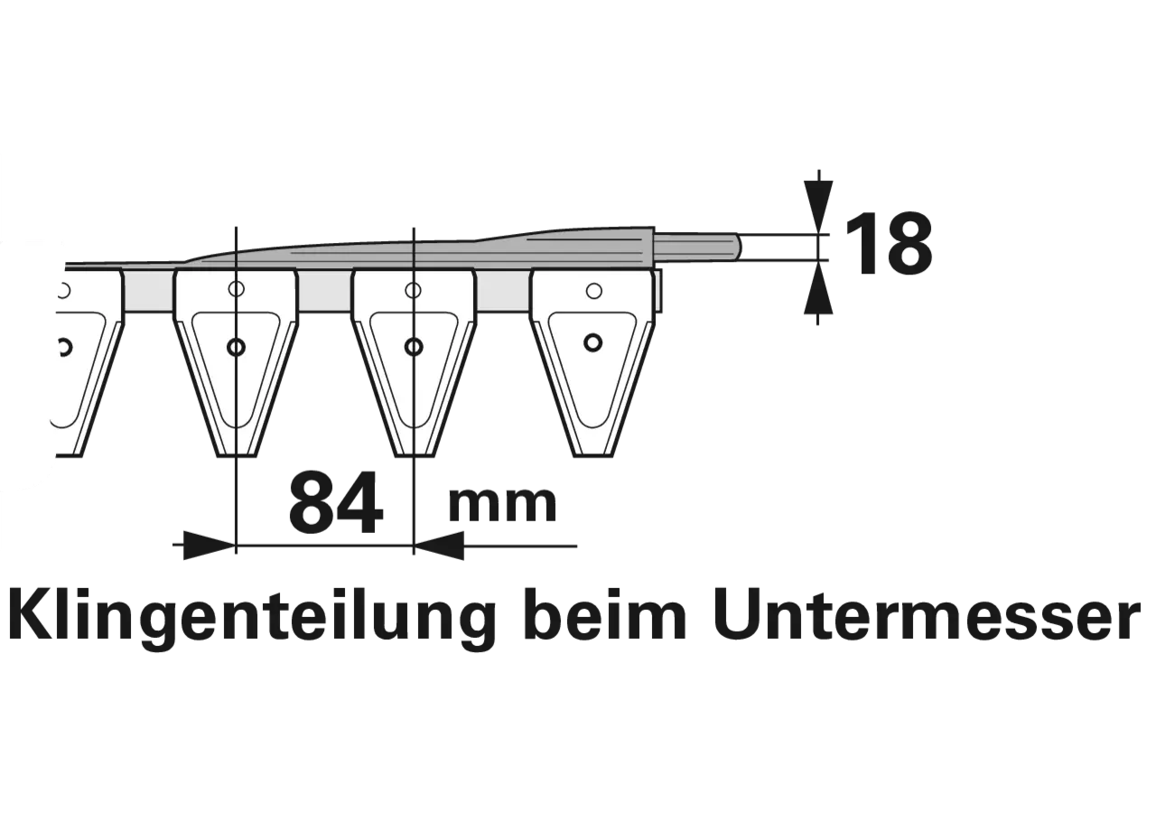Untermesser L 225 cm, mit Messerkopf, rechts, 29 Klingen, T84, glatt ESM 2655160 ESM