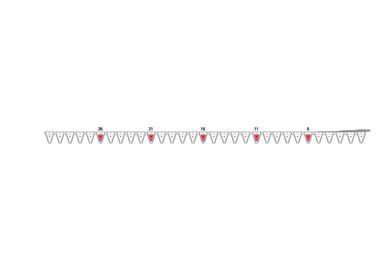 Untermesser L 250 cm, mit Messerkopf, rechts, 31 Klingen, T84, glatt ESM 2657030 ESM