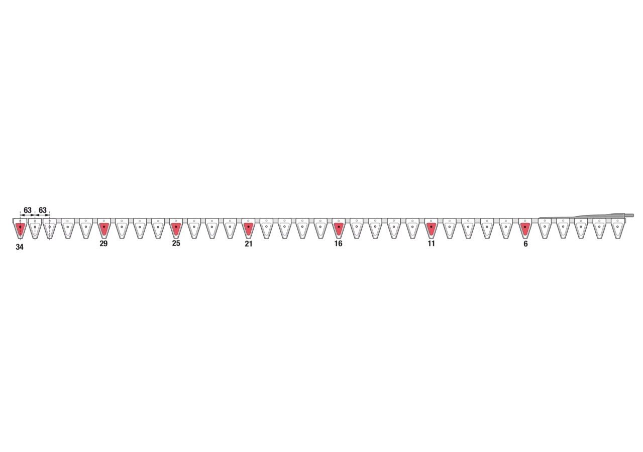 Untermesser L 275 cm, mit Messerkopf, rechts, 34 Klingen, T84, glatt ESM 2655310 ESM