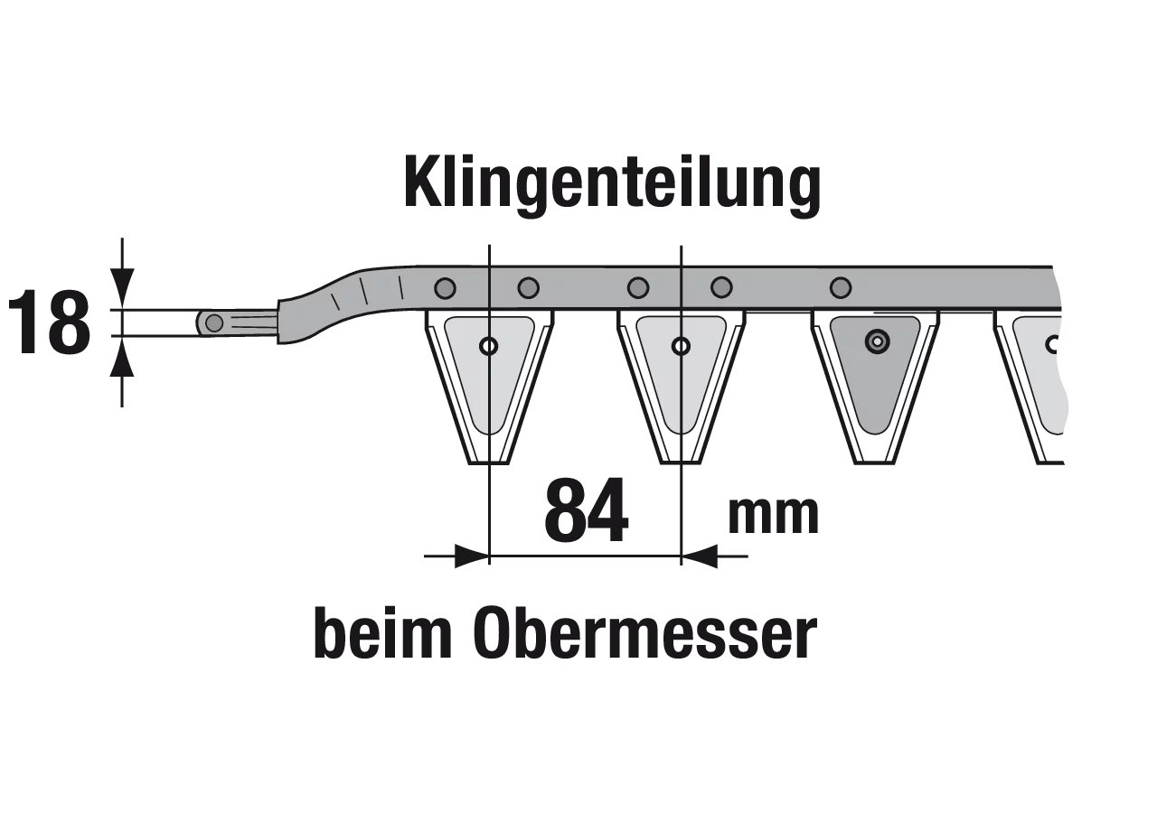 Obermesser L 217 cm, mit Messerkopf, rechts, 26 Klingen, T84, glatt ESM 2627360 ESM