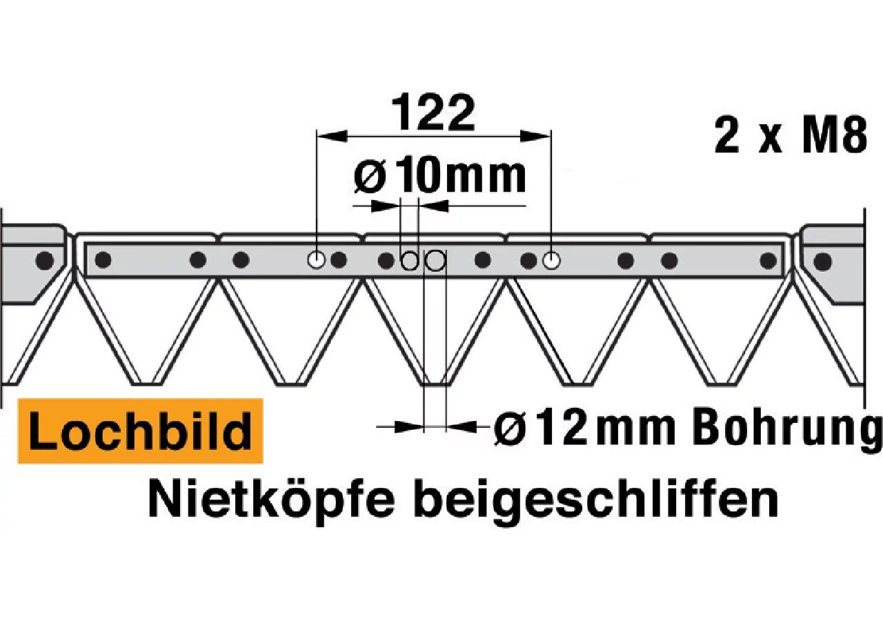Mähmesser L 190 cm, 25 Klingen, gezahnt, DIN 80, Mittelschnitt ESM 2590880 ESM
