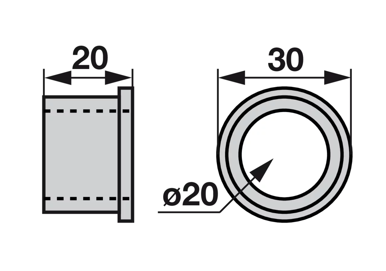 Buchse AD 30 x ID 20 x L 20 mm Köppl 221A5104 Köppl