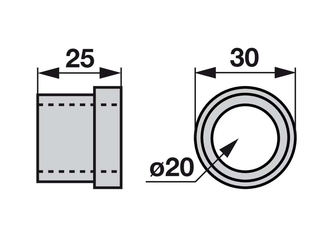 Buchse AD 30 x ID 20 x L 25 mm Köppl 221A5406 Köppl