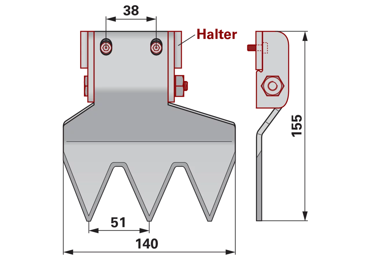 Messerhalter L 155 mm, Freischnitt rechts ESM 2674020 ESM