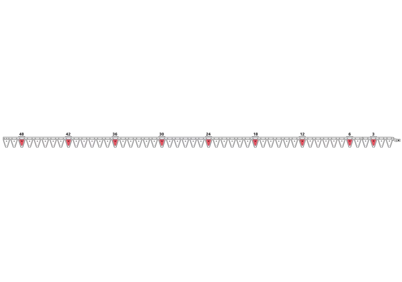Obermesser L 361 cm, mit Messerkopf, rechts, 50 Klingen, T70, gezahnt ESM biduxX 2260375 ESM