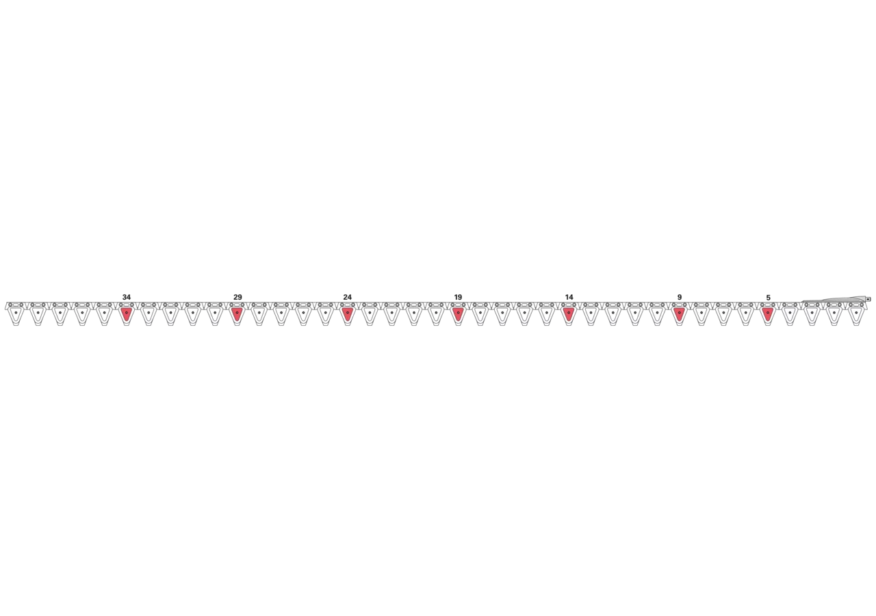 Untermesser L 319 cm, mit Messerkopf, rechts, 39 Klingen, T84, glatt ESM biduxX 2270360 ESM