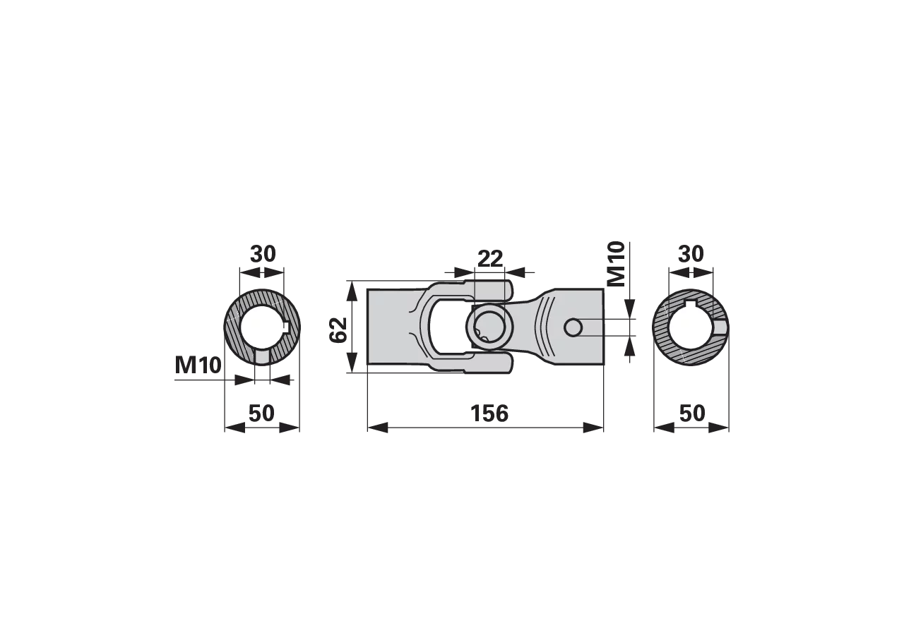 Kreuzgelenk L 156 mm – passend für Fella 121786 Weasler
