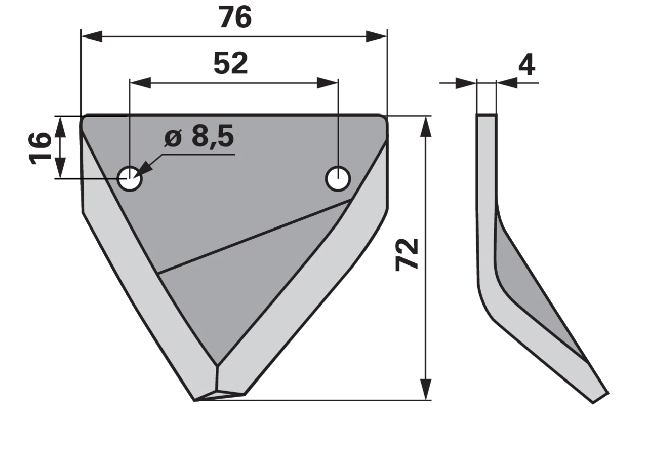 Fräsmesser L 72 x B 76 x S 4 mm, glatt, abgewinkelt, rechts – passend für Seko 24479055 GartenShop24