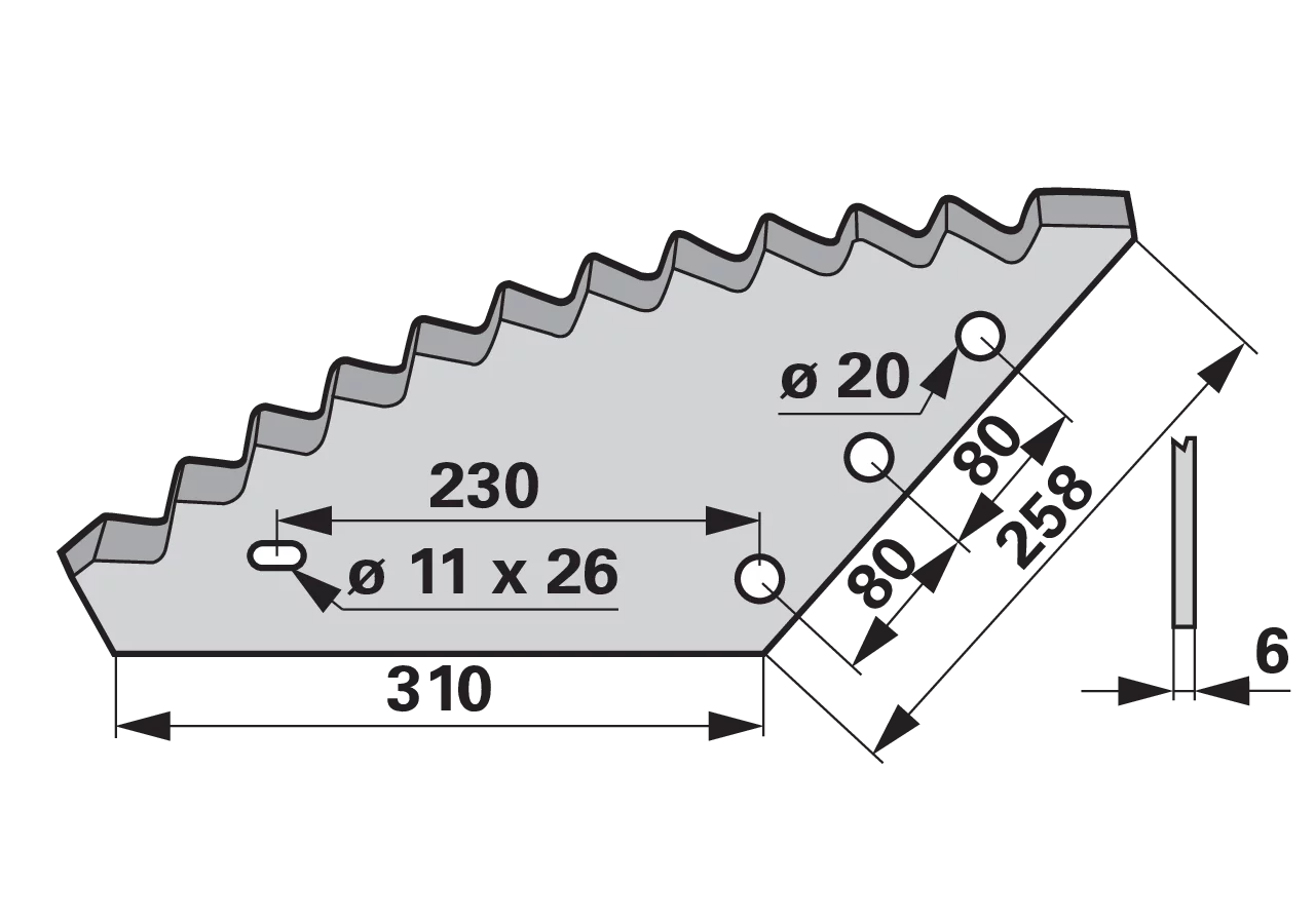 Mischwagenmesser L 310/258 x S 6 mm, PTA-geschweißt mit Wolframkarbid passend zu BvL FRANK