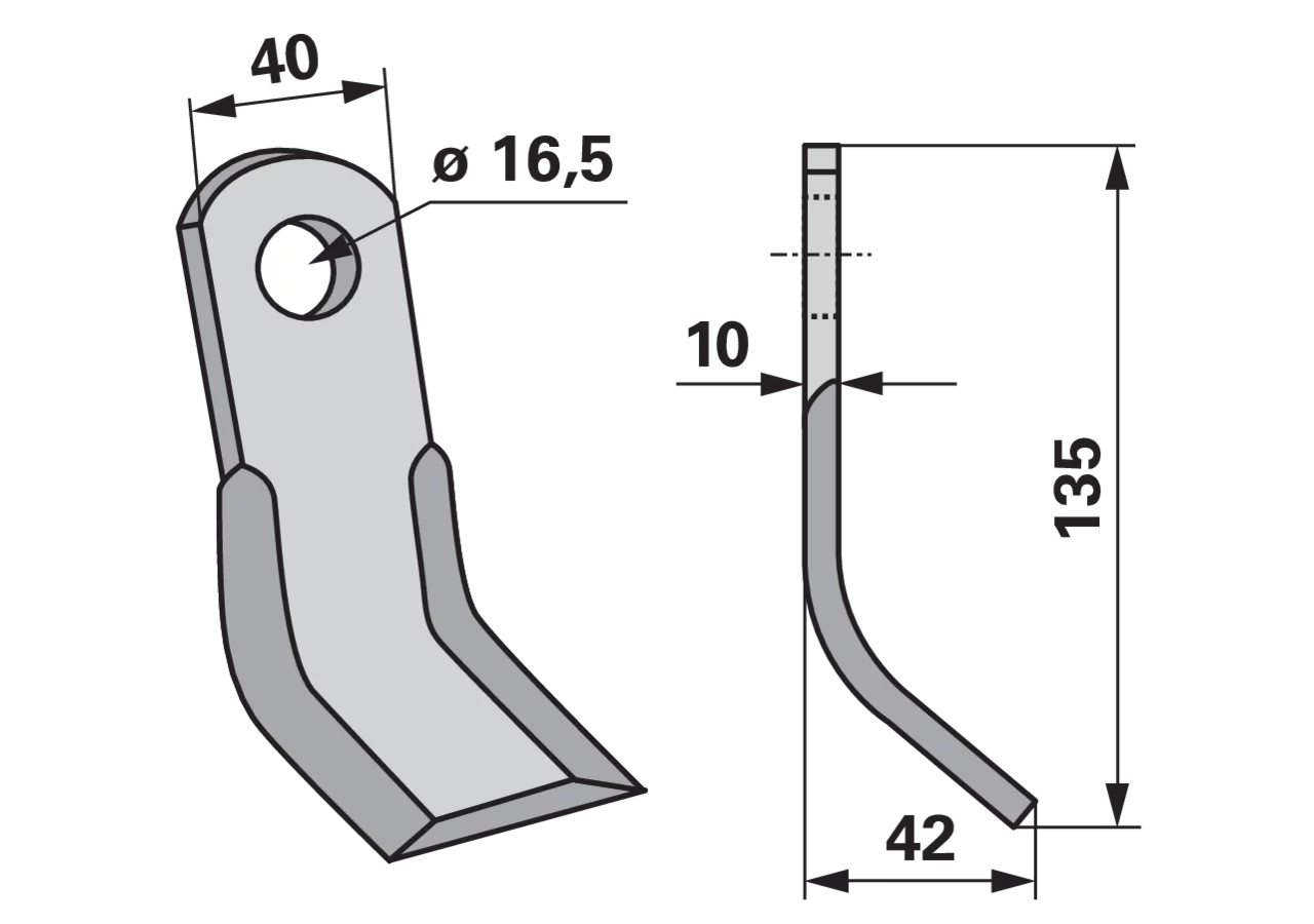 Y-Messer 40 x 10 x 135 mm, Loch 16,5 mm Breite 2 (B2) 42 mm GartenShop24