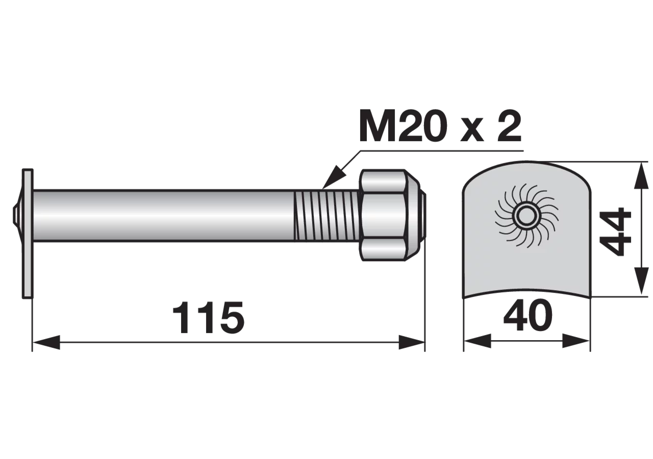 Messerschraube M20x2,5x115mm mit Mutter 1 Stück GartenShop24