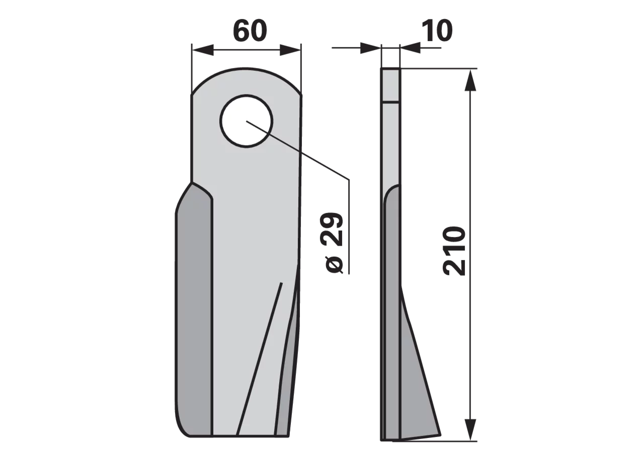 Schlegelmesser rechts, 60 x 10 x 210 mm, Loch 29 mm GartenShop24