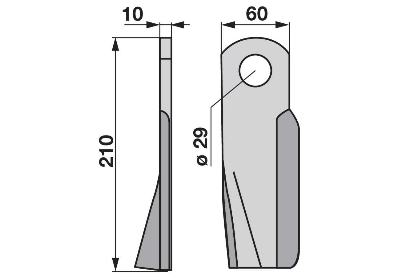 Schlegelmesser links, 60 x 10 x 210 mm, Loch 29 mm GartenShop24