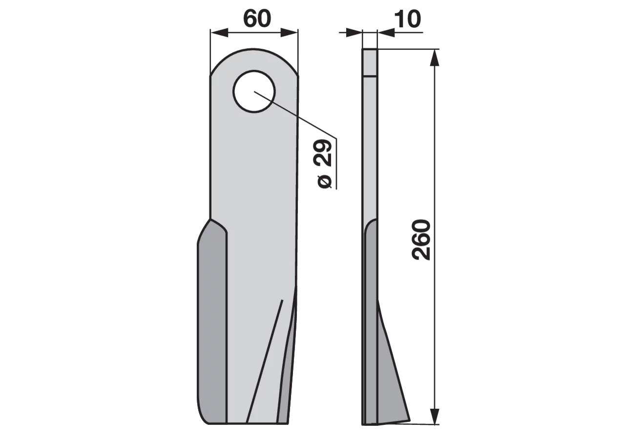 Schlegelmesser rechts, 60 x 10 x 260 mm, Loch 29 mm GartenShop24