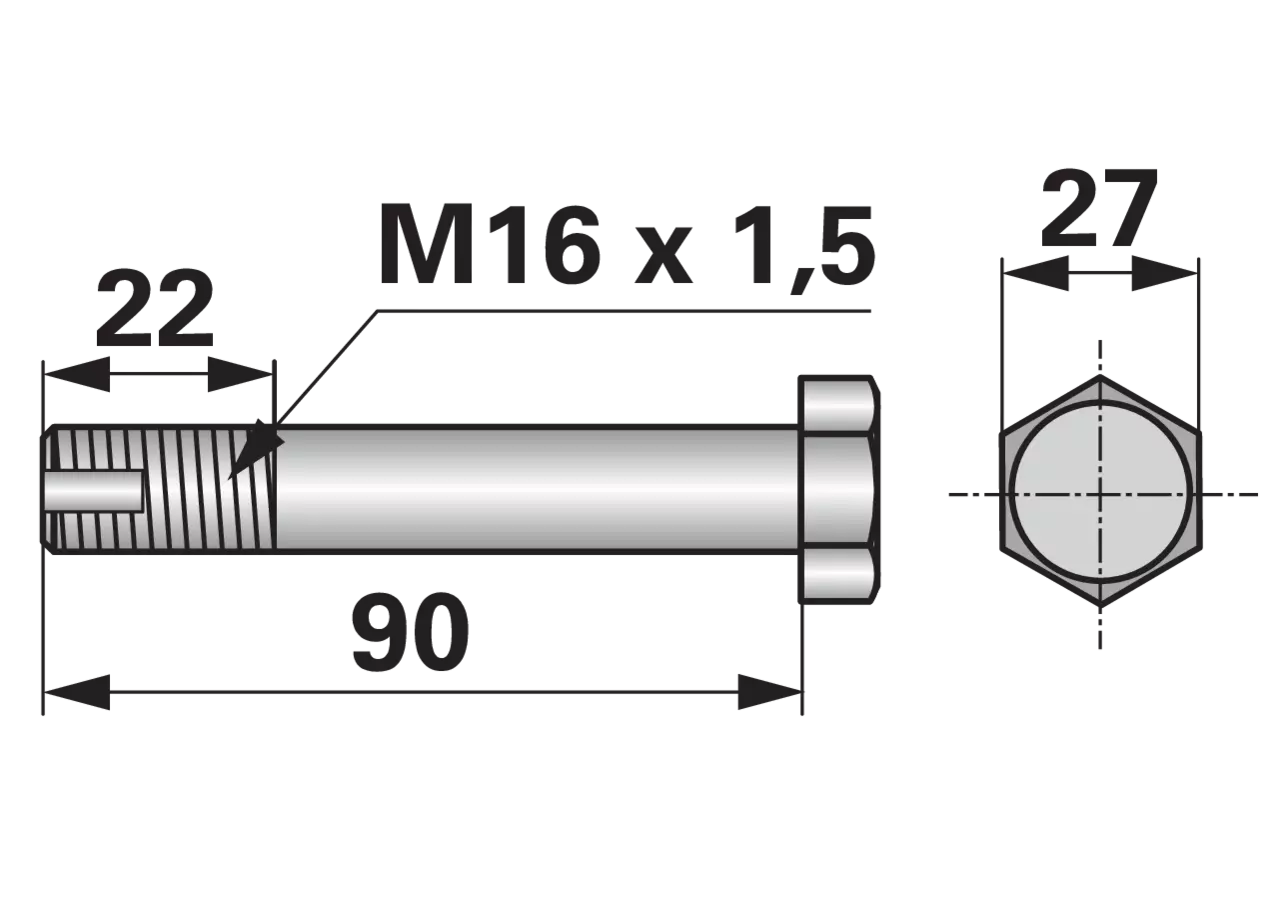 Sechskantschraube M16x1,5x90mm ohne Mutter 1 Stück GartenShop24