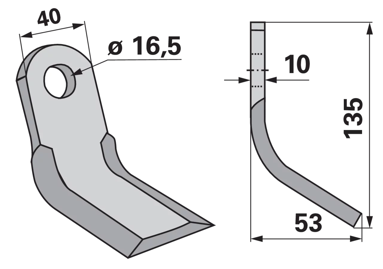 Y-Messer 40 x 10 x 135 mm, Loch 16,5 mm Breite 2 (B2) 53 mm GartenShop24