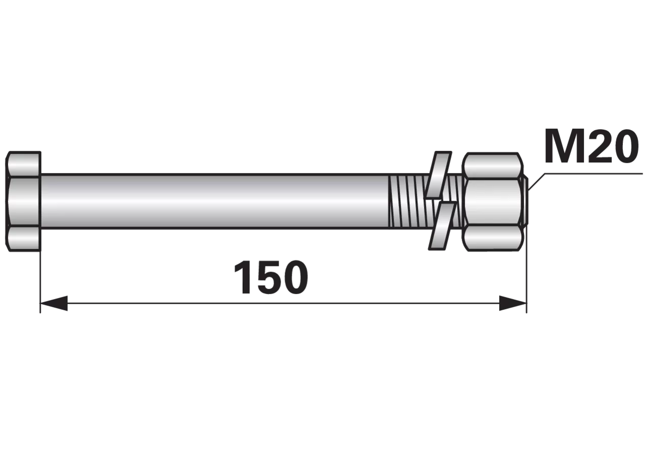 Sechskantschraube M20x2,5x150mm mit Mutter 1 Stück GartenShop24