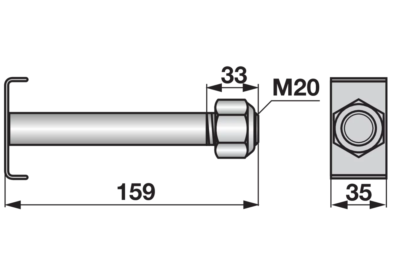 Messerschraube M20x2,5x160mm mit Mutter 1 Stück GartenShop24