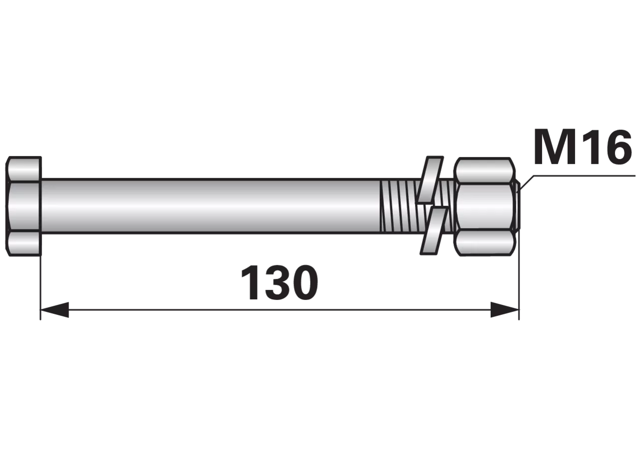Sechskantschraube M16x2x130mm mit Mutter 1 Stück GartenShop24