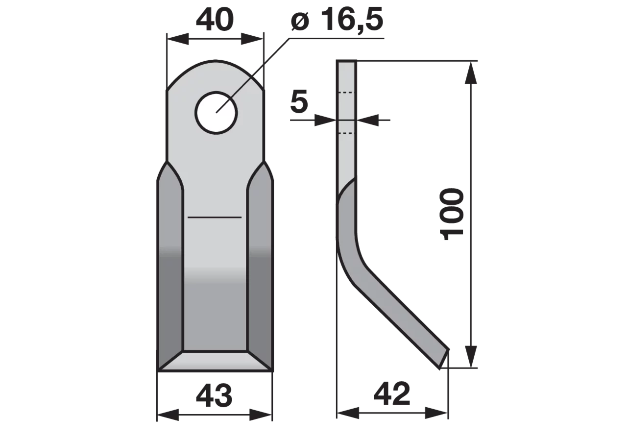 Y - Messer 40 x 5 x 100 mm, Loch 16,5 mm GartenShop24