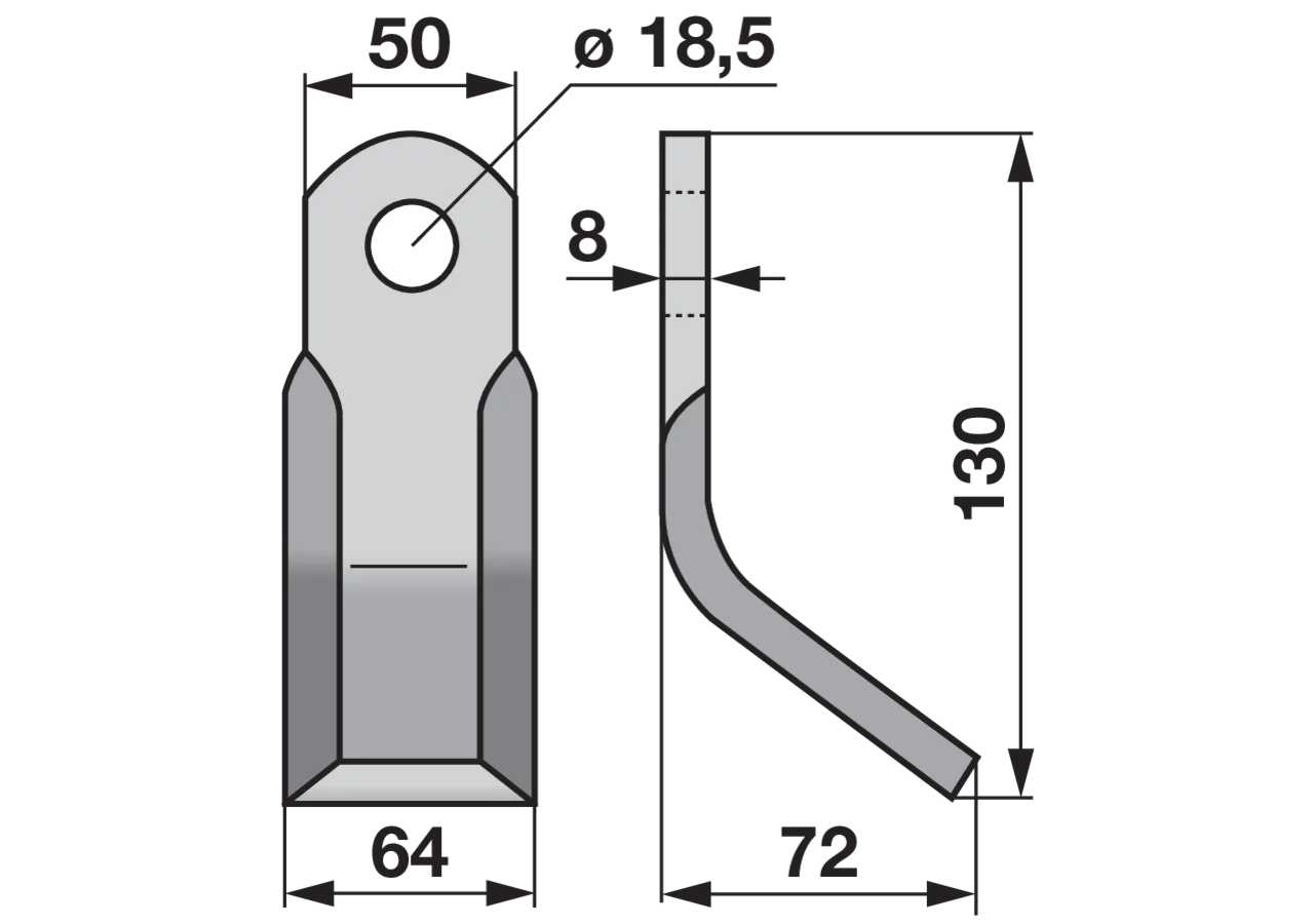 Y - Messer 50 x 8 x 130 mm, Loch 18,5 mm GartenShop24