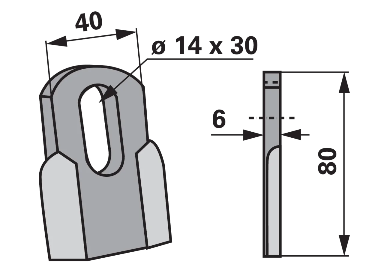 Schlegelmesser 40 x 6 x 80 mm, Loch 14 x 30 mm GartenShop24