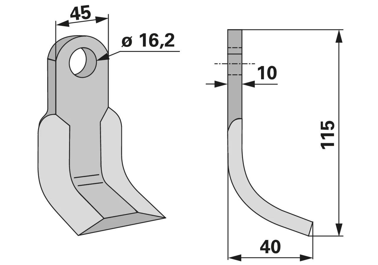 Y-Messer 45 x 10 x 115 mm, Loch 16,2 mm GartenShop24