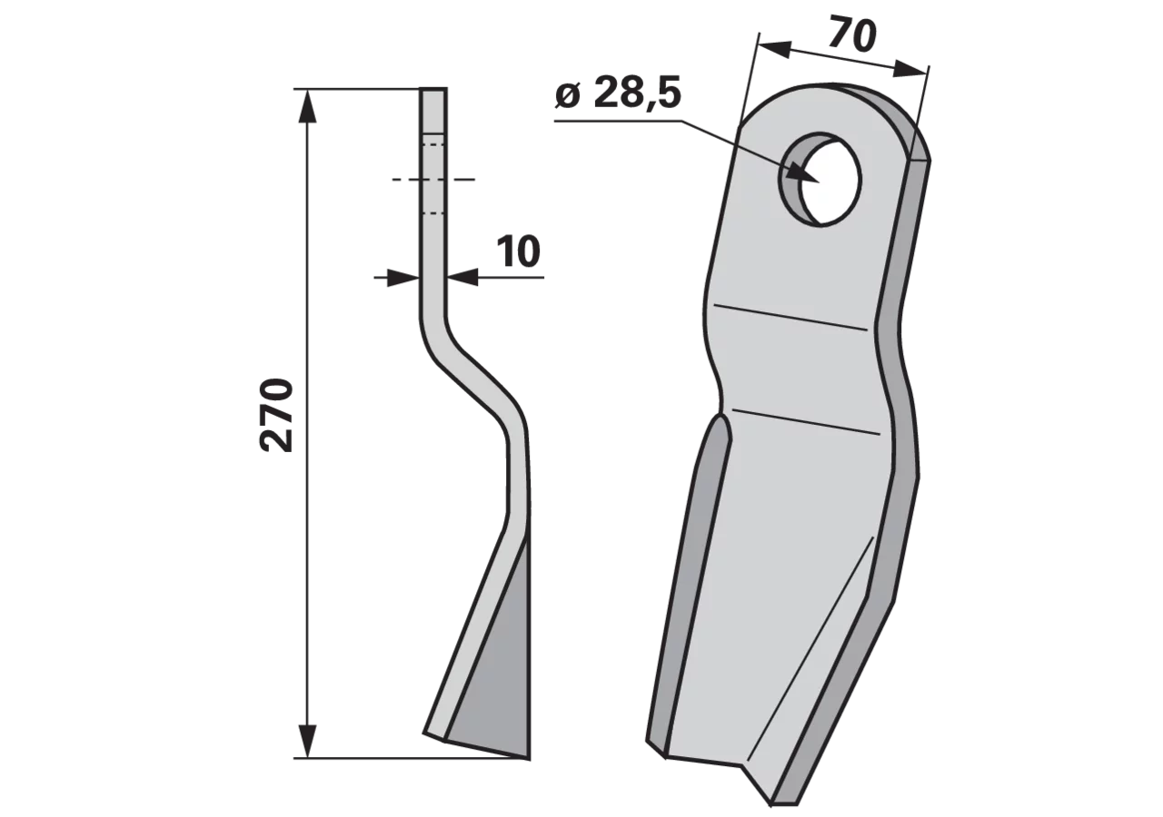 Schlegelmesser rechts, 70 x 10 x 270 mm, Loch 28,5 mm GartenShop24