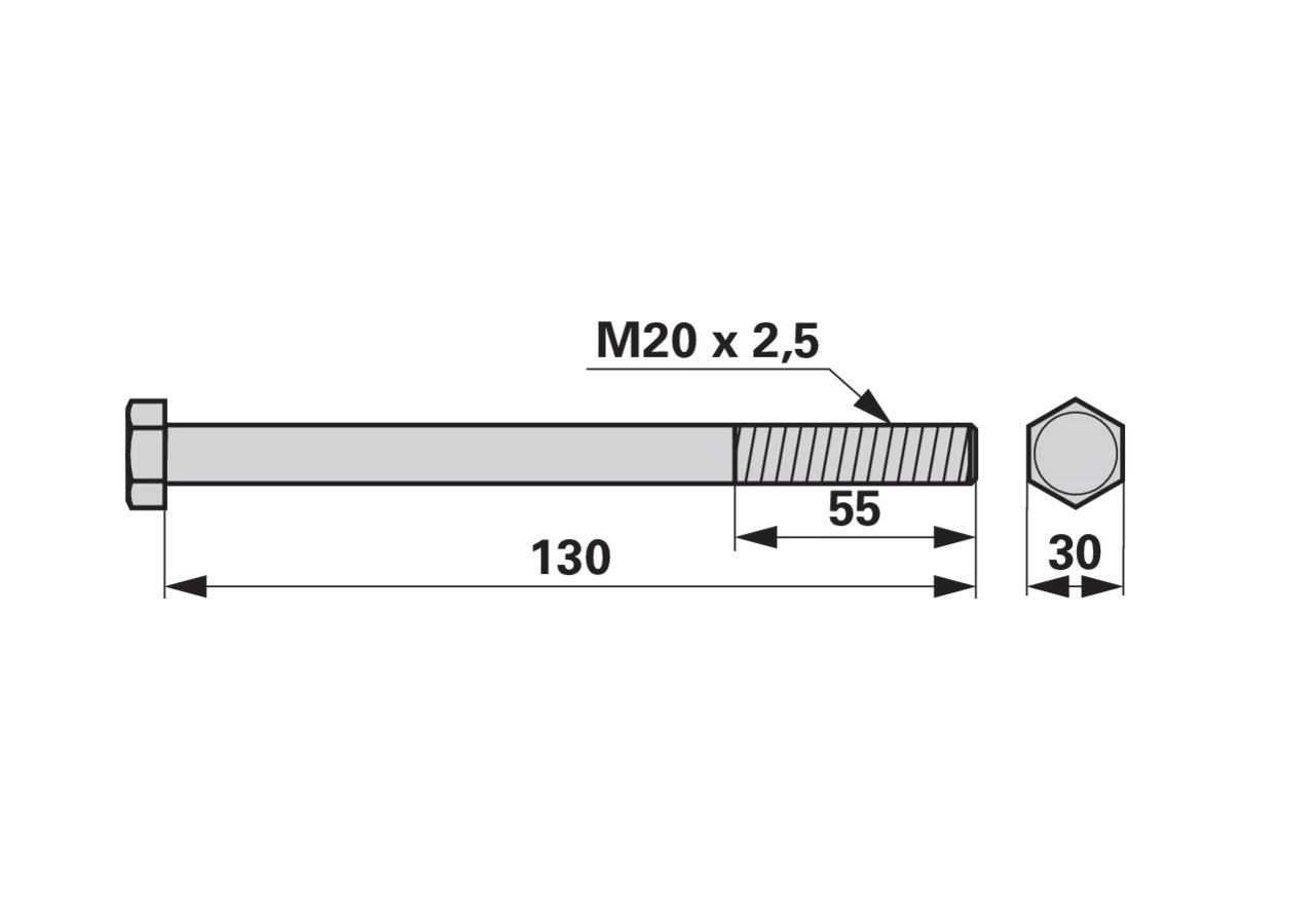 Schraube M20 x 2,5 x 130 mm, mit Sicherungsmutter GartenShop24