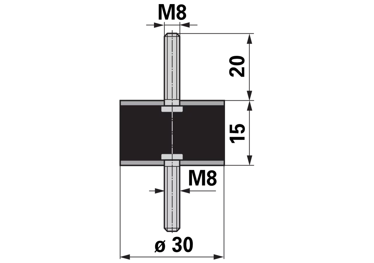 Rundpuffer AD 30 x H 15 mm, M8 Aebi 103.6416 Aebi