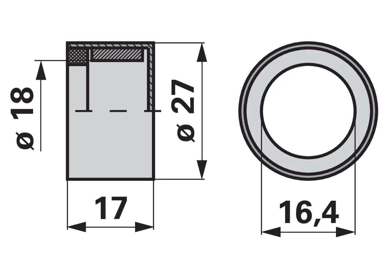 Schwingarmbuchse AD 27 x ID 16,4 x L 17 mm, rechts/links BCS 373.32001.0 BCS