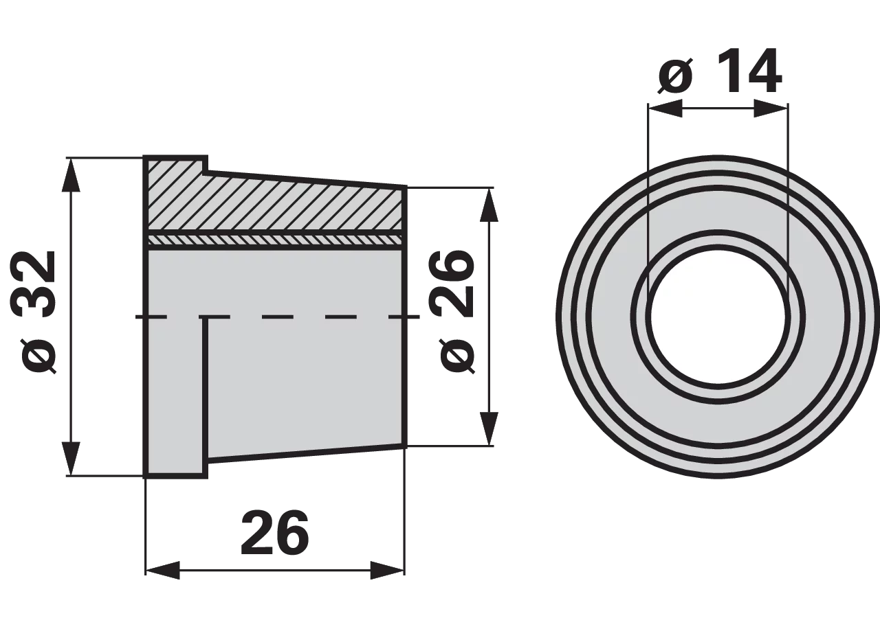 Buchse AD 32 x ID 14 x L 26 mm, konisch – passend für Reform 900.214.101 GartenShop24