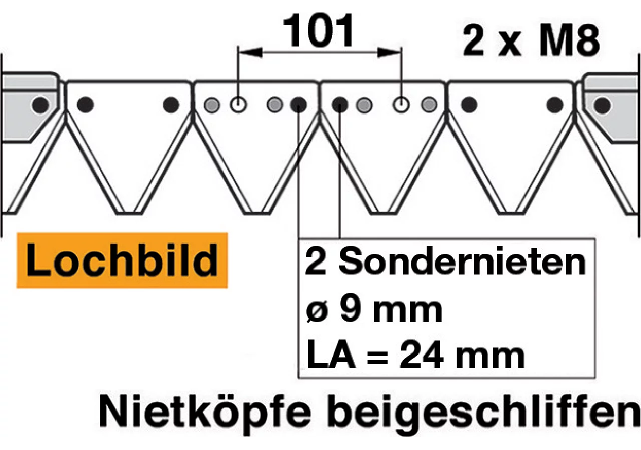 Mähmesser L 140 cm,18 Klingen, gezahnt, DIN 80 – passend für Agria 630272 Schröckenfux