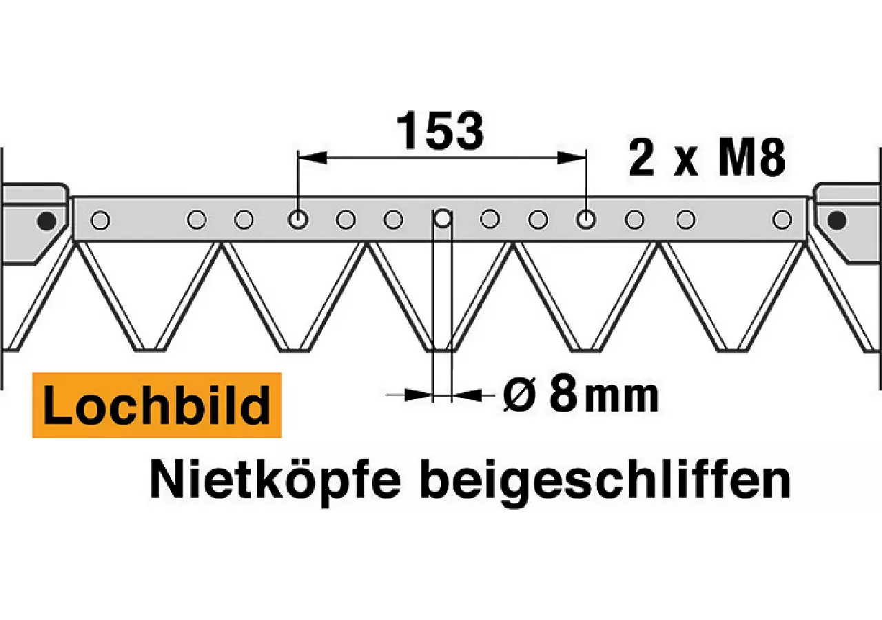 Mähmesser L 162 cm, 21 Klingen, gezahnt, DIN 75 – passend für Agria 2590700 Schröckenfux