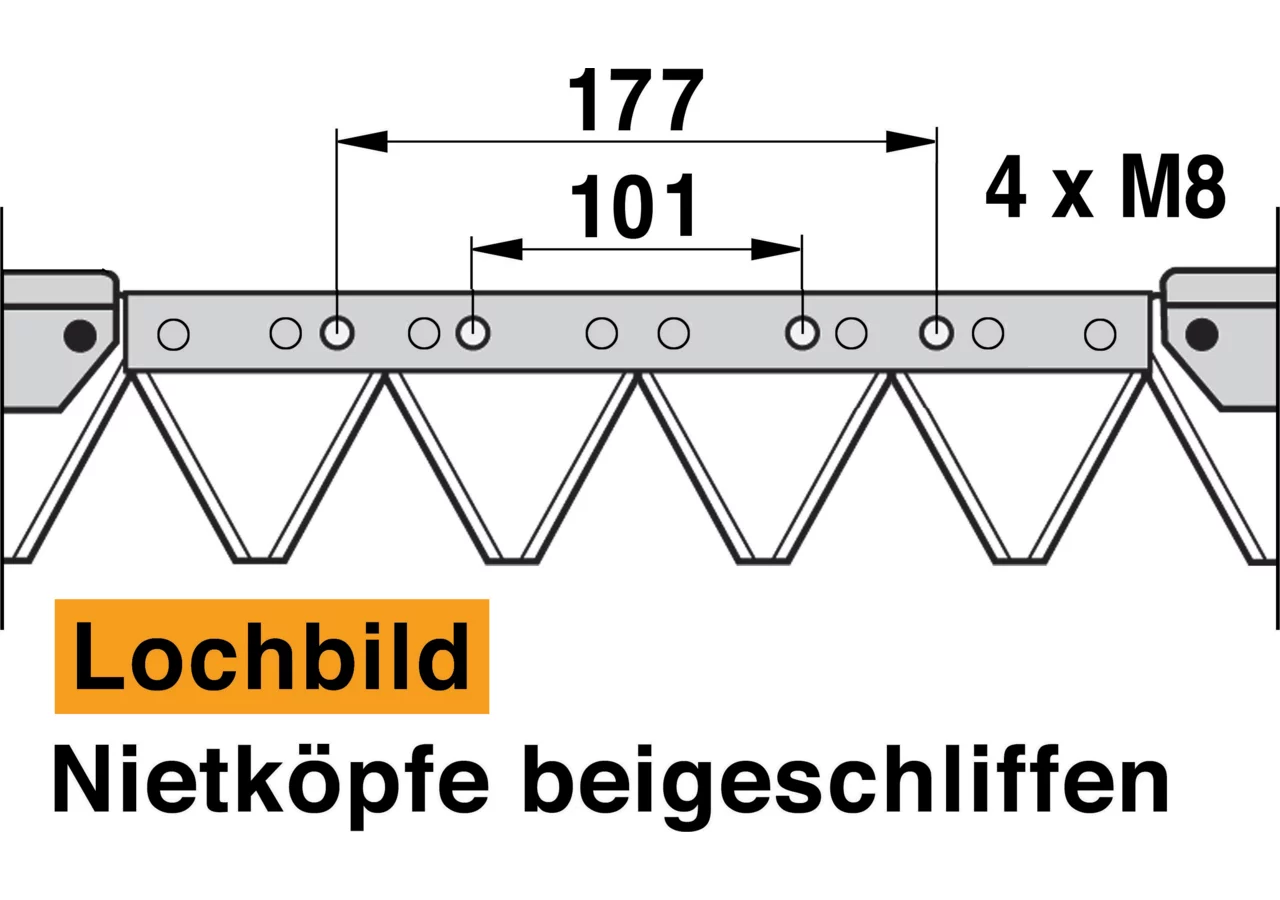 Mähmesser L 140 cm, 18 Klingen, gezahnt, DIN 80 – passend für Agria 631375 Schröckenfux