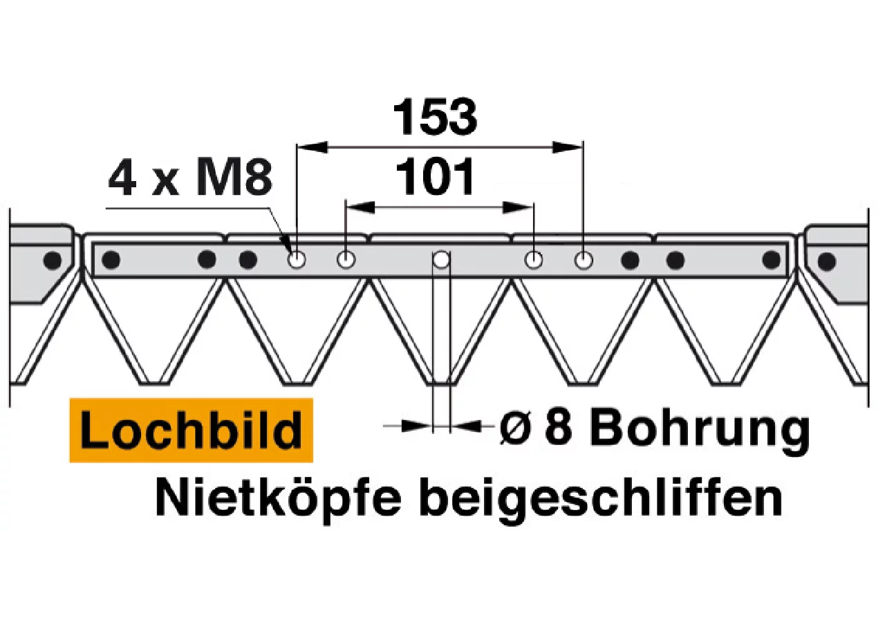Mähmesser L 160 cm, 21 Klingen, gezahnt, DIN 80, Mittelschnitt ESM 2590520 ESM