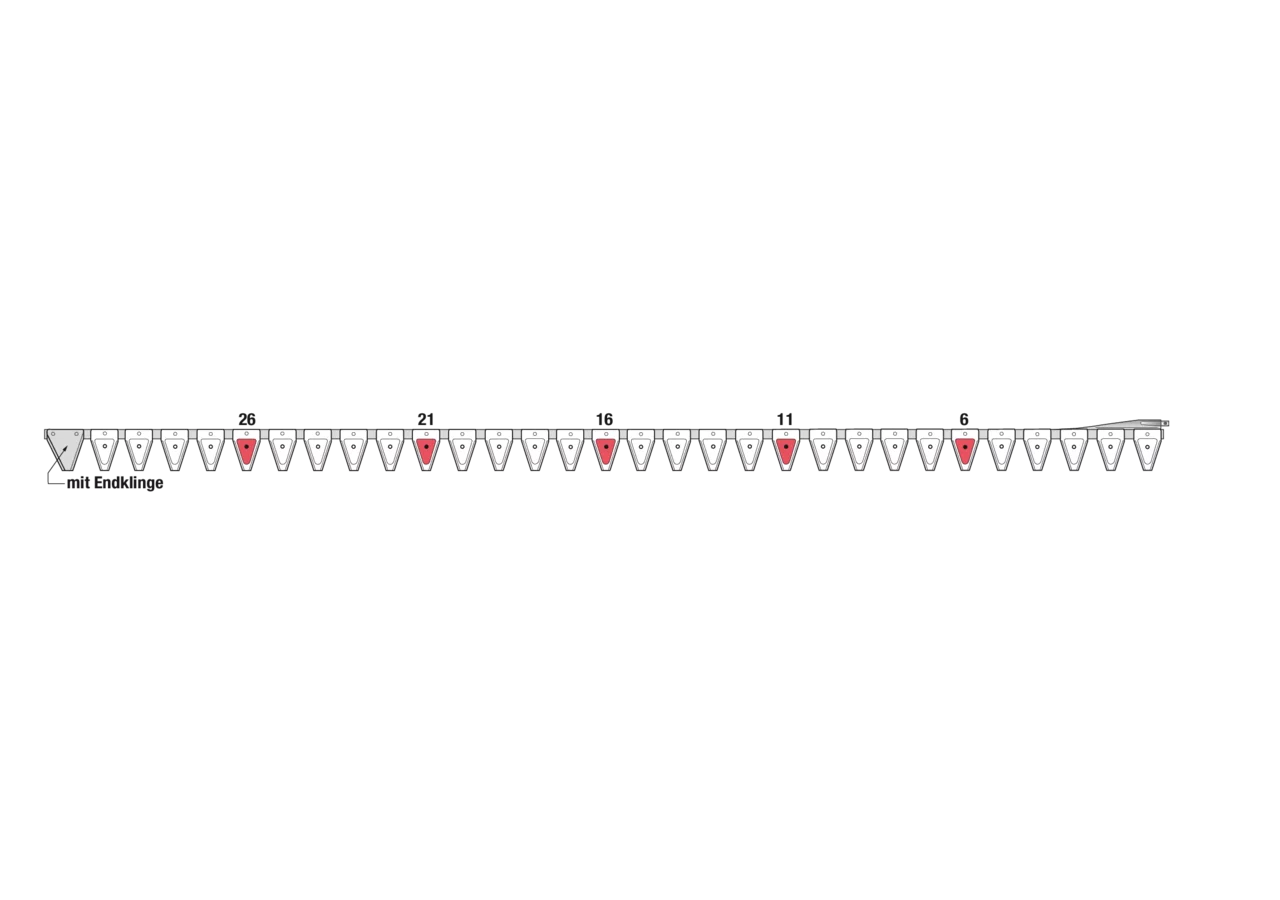 Untermesser L 225 cm, mit Messerkopf, rechts, 31 Klingen, T76, glatt ESM 2656010 ESM