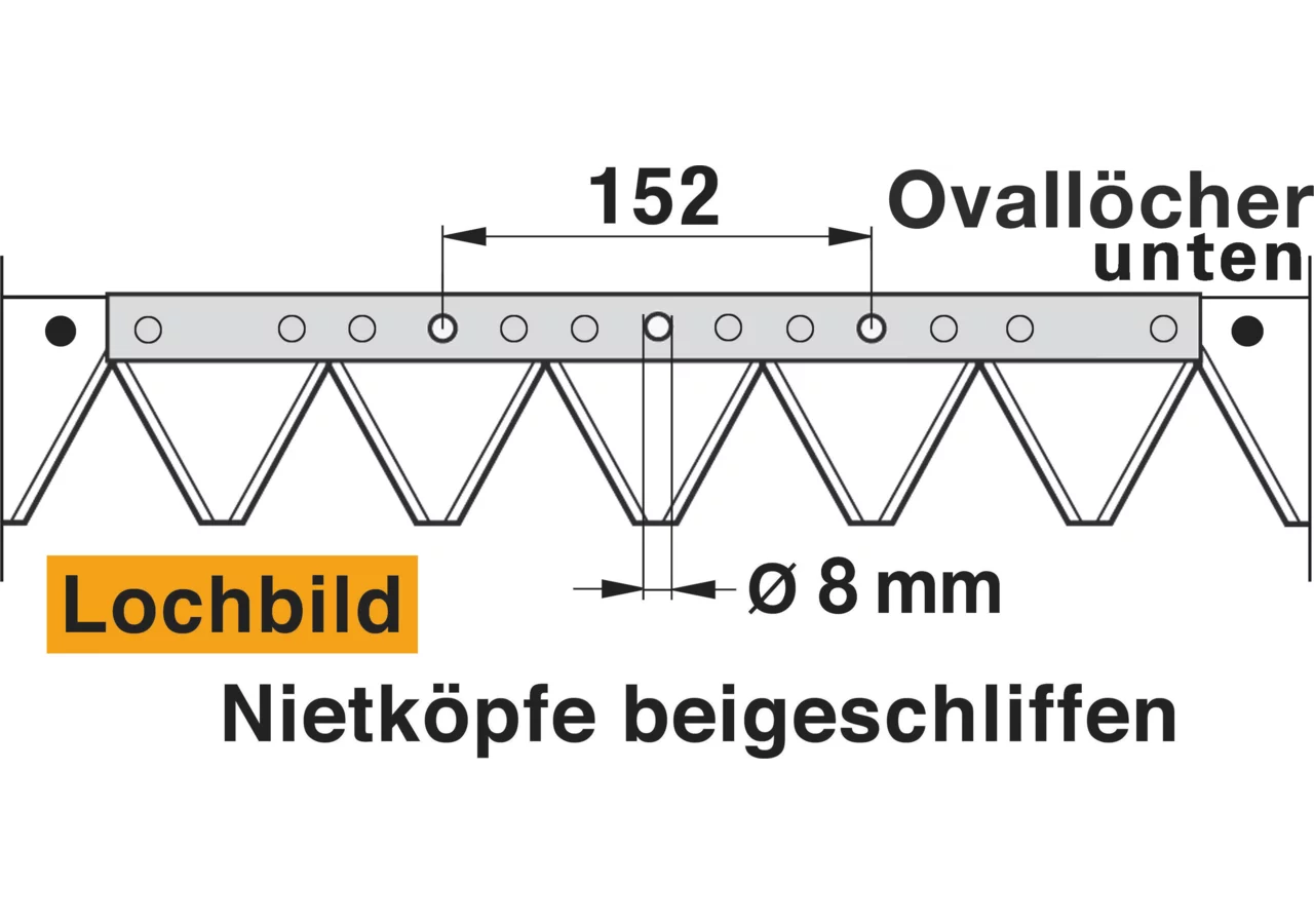 Mähmesser L 145 cm, 19 Klingen, gezahnt, DIN 80 passend zu Bucher Schröckenfux