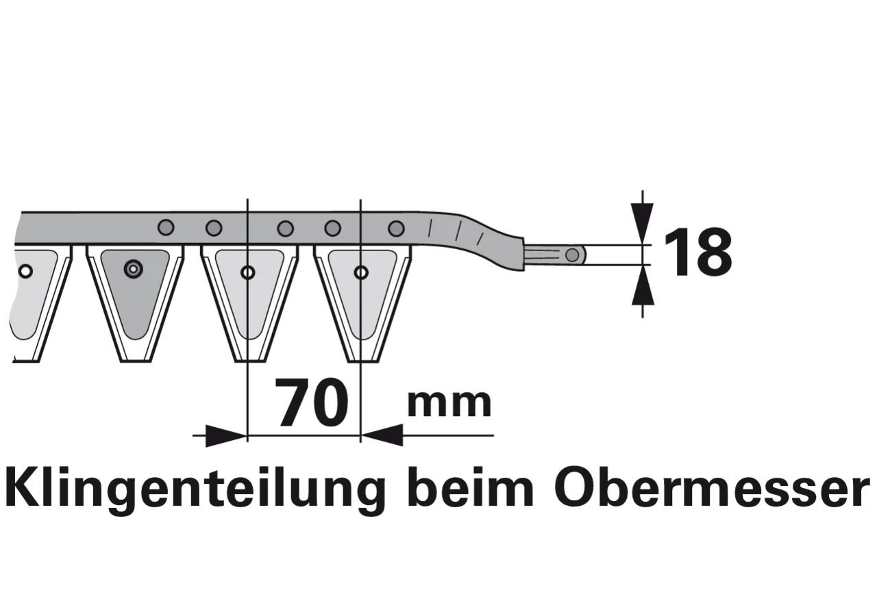Obermesser L 190 cm, mit Messerkopf, rechts, 27 Klingen, T70, glatt ESM 2625810 ESM