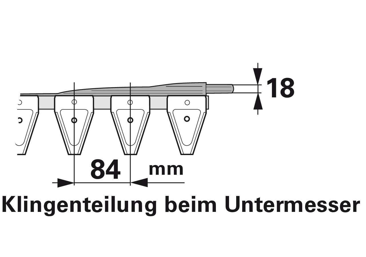 Untermesser L 190 cm, mit Messerkopf, rechts, 24 Klingen, T84, glatt ESM 2655810 ESM