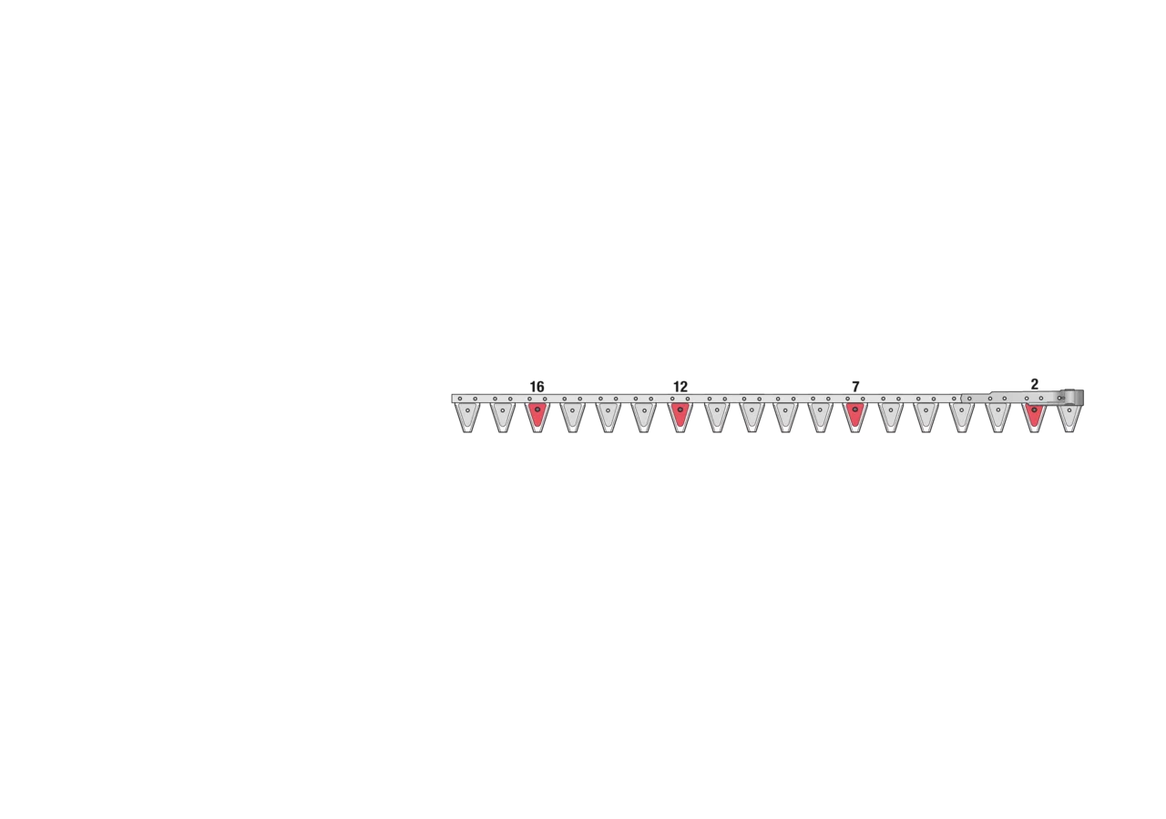 Obermesser L 140 cm, mit Messerkopf, rechts, 18 Klingen, T84, glatt ESM 2625010 ESM