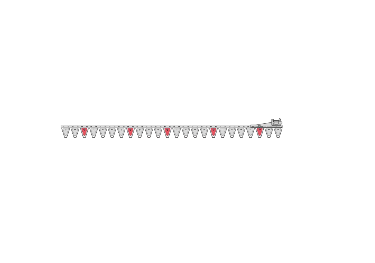 Obermesser L 168 cm, mit Messerkopf, rechts, 24 Klingen, T70, glatt ESM 2627258 ESM