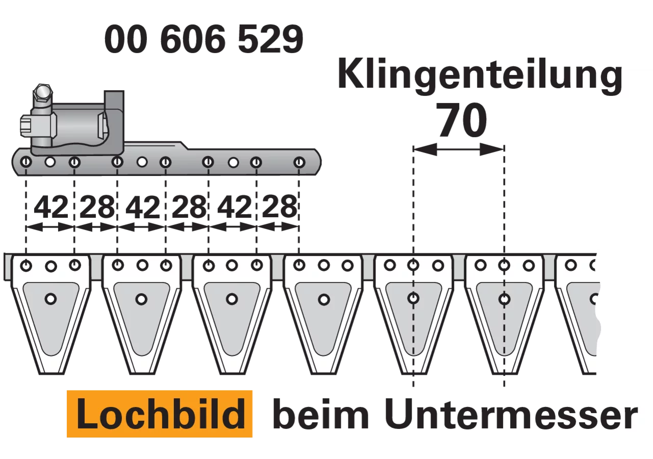 Untermesser L 200 cm, mit Messerkopf, links, 29 Klingen, T70, glatt ESM 2657288 ESM