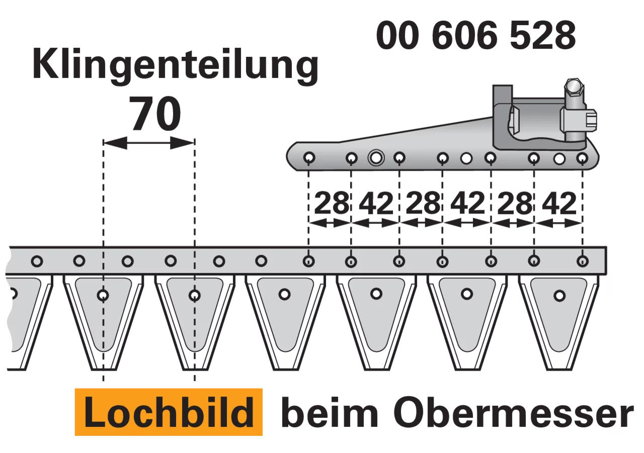 Obermesser L 200 cm, ohne Messerkopf, 29 Klingen, T70, glatt ESM 2627285 ESM